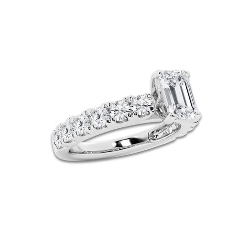 2.00 ctw Emerald Lab-Grown Diamond Split-Prong Set Side Stone Engagement Ring in Platinum for Women | Colorless D, VVS1 Clarity, IGI Certified 1.00 ct Center Diamond