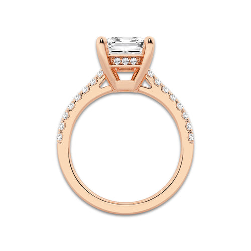 3.28 ctw Emerald Lab-Grown Diamond Hidden Halo Side Stone Engagement Ring in 18K Rose Gold for Women | Colorless D, VVS1 Clarity, IGI Certified 3.00 ct Center Diamond