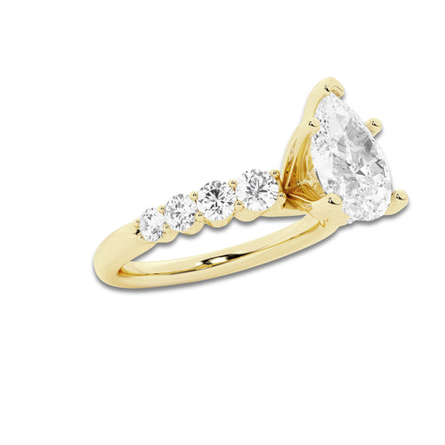 2.04 ctw Pear Lab-Grown Diamond Side Stone Engagement Ring in 14K Yellow Gold for Women | Colorless E, VS1 Clarity, IGI Certified 1.50 Ct Center Diamond