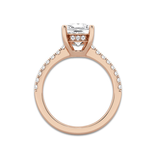 3.28 ctw Elongated Cushion Lab-Grown Diamond Hidden Halo Side Stone Engagement Ring in 18K Rose Gold for Women | Colorless D, VVS1 Clarity, IGI Certified 3.00 ct Center Diamond