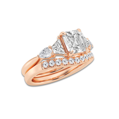 3 ctw Asscher Lab Grown Diamond Trapezoid and Pear Side Stone Bridal Set 14K Rose Gold, E, VS1 | 2 ct Center