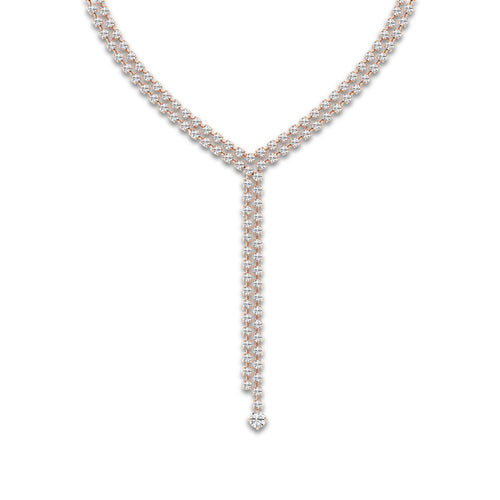 25 ctw Round Lab Grown Diamond Double Row Lariat Necklace 14K Rose Gold, DE, VS1