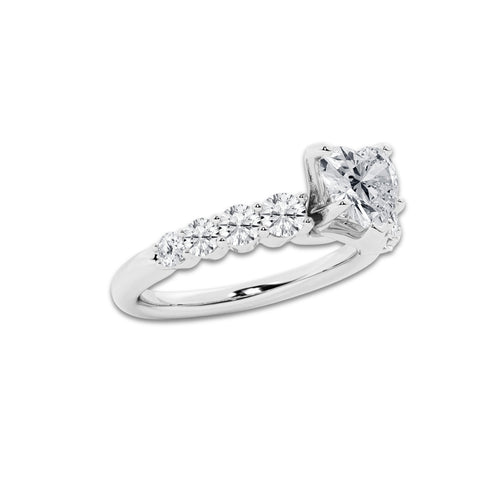 1.54 Ct Heart Lab-Grown Diamond Half Eternity Engagement Ring in 14K White Gold for Female, Colorless (D), VVS1 Clarity | IGI Certified, 1.00 Ct Center Diamond