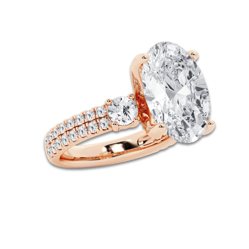 8.96 ctw Oval Lab-Grown Diamond Three Stone Double Row Engagement Ring in 14K Rose Gold for Women | E Color, VS1 Clarity, IGI Certified 8.00 ct Center Diamond