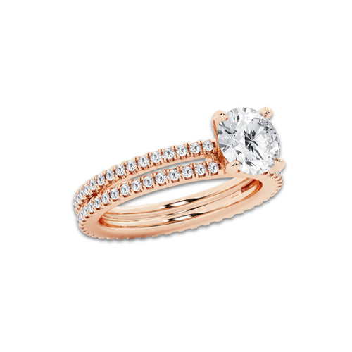 2.19 ctw Round Lab-Grown Diamond Double Row Diamond Engagement Ring in 14K Rose Gold for Women | Colorless D, VVS1 Clarity, IGI Certified 1.50 ct Center Diamond