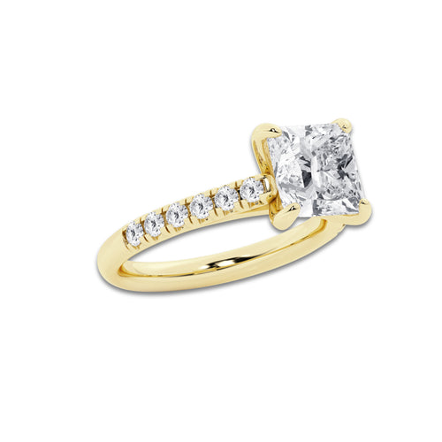 3.40 ctw Princess Lab-Grown Diamond Pave Engagement Ring in 14K Yellow Gold for Women | D Color, VVS1 Clarity, IGI Certified 3.00 ct Center Diamond
