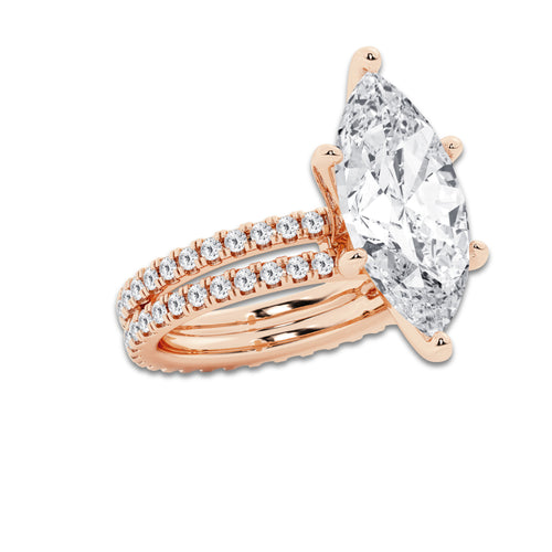 8.22 ctw Marquise Lab-Grown Diamond Double Row Diamond Engagement Ring in 14K Rose Gold for Women | Colorless D, VVS1 Clarity, IGI Certified 7.00 ct Center Diamond