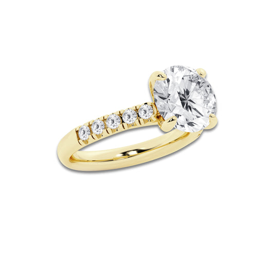 4.43 ctw Round Lab-Grown Diamond Pave Engagement Ring in 14K Yellow Gold for Women | E Color, VS1 Clarity, IGI Certified 4.00 ct Center Diamond