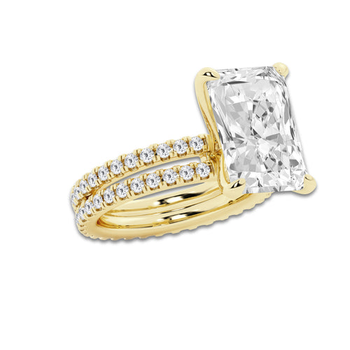 9.22 ctw Radiant Lab-Grown Diamond Double Row Diamond Engagement Ring in 14K Yellow Gold for Women | Colorless E, VS1 Clarity, IGI Certified 8.00 ct Center Diamond