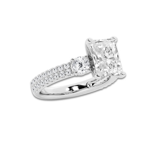 4.00 ctw Radiant Lab-Grown Diamond Three Stone Double Row Engagement Ring in 14K White Gold for Women | E Color, VS1 Clarity, IGI Certified 3.00 ct Center Diamond