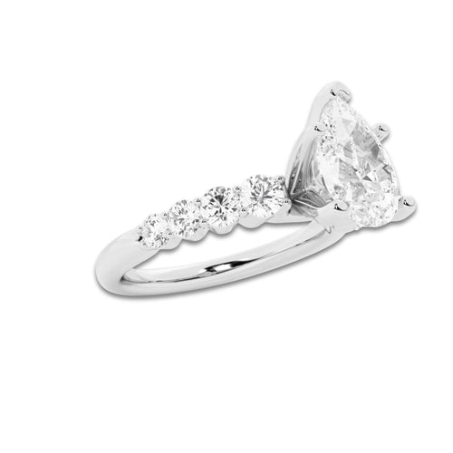 2.04 Ct Pear Lab-Grown Diamond Half Eternity Engagement Ring in 14K White Gold for Female, Colorless (E), VS1 Clarity | IGI Certified, 1.50 Ct Center Diamond