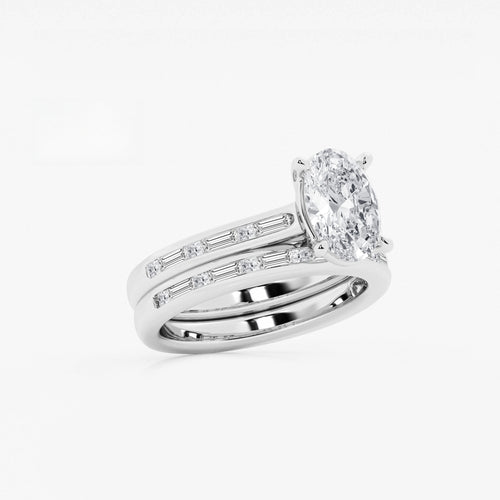 Synergy 2 3/4 ctw Oval Lab Grown Diamond Baguette and Princess Side Stone Bridal Set 14K White Gold, E, VS1 | IGI Certified, 2 ct Center