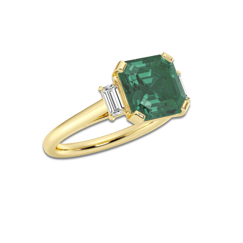 Bouvardia 3 1/4 ctw Asscher Cut Emerald and Baguette Lab Grown Diamond Engagement Ring 14K Yellow Gold | 3 ct Center
