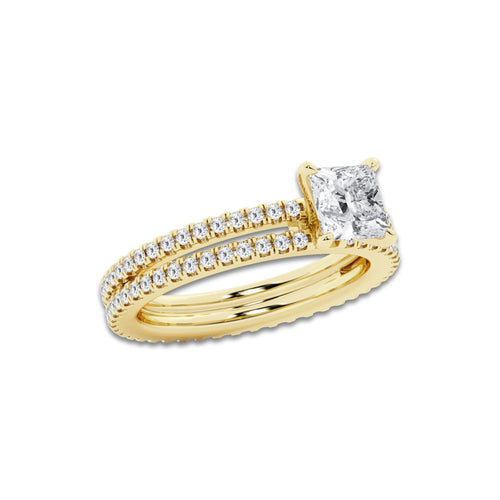 1.69 ctw Princess Lab-Grown Diamond Double Row Diamond Engagement Ring in 14K Yellow Gold for Women | Colorless E, VS1 Clarity, IGI Certified 1.00 ct Center Diamond