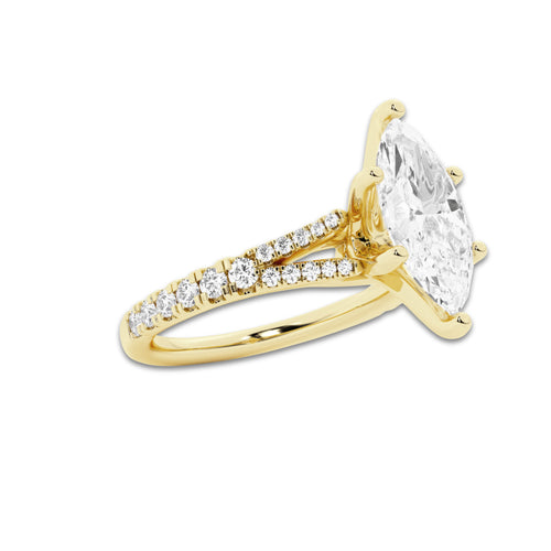 1.83 ctw Marquise Lab-Grown Diamond Split Shank Side Stone Engagement Ring in 14K Yellow Gold for Women | Colorless E, VS1 Clarity, IGI Certified 1.50 ct Center Diamond
