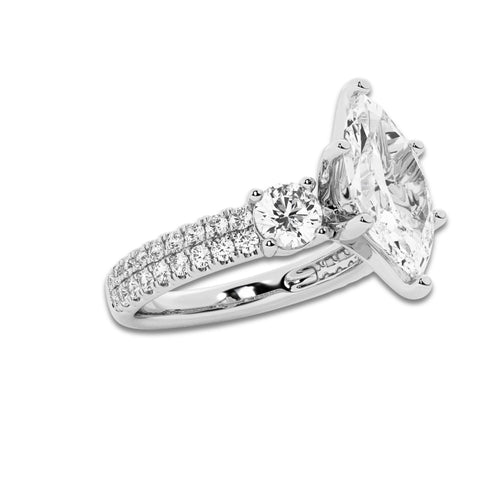 2.25 ctw Marquise Lab-Grown Diamond Three Stone Double Row Engagement Ring in 14K White Gold for Women | D Color, VVS1 Clarity, IGI Certified 1.50 ct Center Diamond
