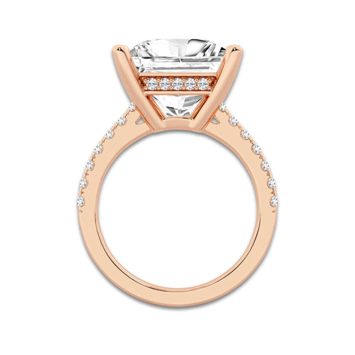 7.39 ctw Princess Lab-Grown Diamond Hidden Halo Side Stone Engagement Ring in 18K Rose Gold for Women | Colorless D, VVS1 Clarity, IGI Certified 7.00 ct Center Diamond