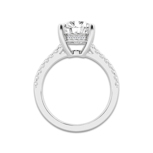 2.75 ctw Round Lab-Grown Diamond Hidden Halo Side Stone Engagement Ring in 18K White Gold for Women | Colorless E, VS1 Clarity, IGI Certified 2.50 ct Center Diamond
