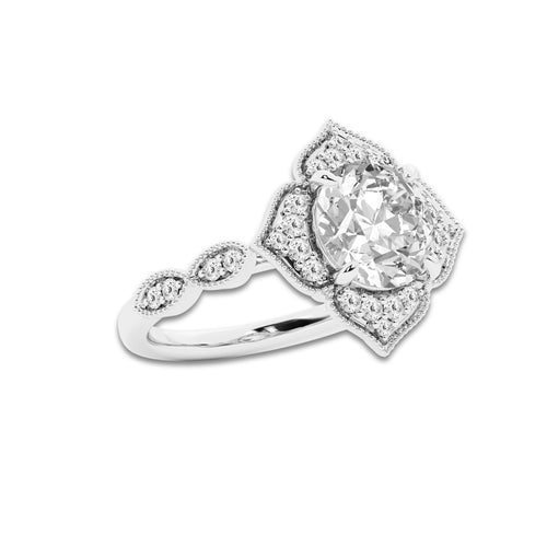 3 1/3 ctw Old European Cut Lab Grown Diamond Twisted Vintage Side Stone Engagement Ring Platinum, EF, VS2 | 3 ct Center