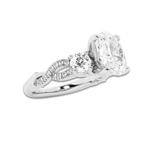 2.62 ctw Oval Lab-Grown Diamond Side Stone Engagement Ring in 14K White Gold for Women | Colorless E, VS1 Clarity, IGI Certified 2.00 ct Center Diamond