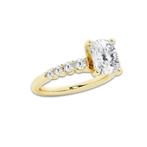 3.02 ctw Elongated Cushion Lab-Grown Diamond Side Stone Engagement Ring in 14K Yellow Gold for Women | Colorless E, VS1 Clarity, IGI Certified 2.50 Ct Center Diamond