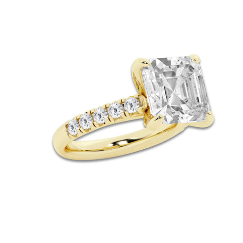 7.55 ctw Asscher Lab-Grown Diamond Pave Engagement Ring in 14K Yellow Gold for Women | D Color, VVS1 Clarity, IGI Certified 7.00 ct Center Diamond