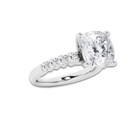 7.66 Ct Cushion Lab-Grown Diamond Half Eternity Engagement Ring in Platinum for Female, Colorless (D), VVS1 Clarity | IGI Certified, 7.00 Ct Center Diamond