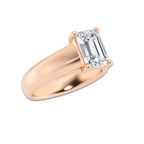 2 1/2 ctw Emerald Lab Grown Diamond Wide Shank Solitaire Engagement Ring 14K Rose Gold, E, VS1 | 2 1/2 ct Center