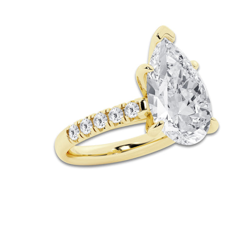 7.55 ctw Pear Lab-Grown Diamond Pave Engagement Ring in 14K Yellow Gold for Women | E Color, VS1 Clarity, IGI Certified 7.00 ct Center Diamond