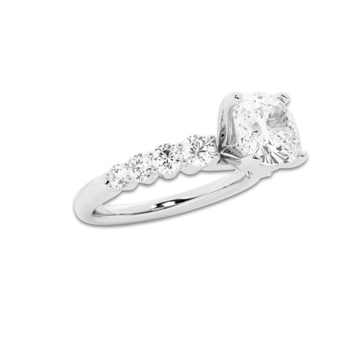2.04 ctw Cushion Lab-Grown Diamond Side Stone Engagement Ring in Platinum for Women | Colorless E, VS1 Clarity, IGI Certified 1.50 Ct Center Diamond
