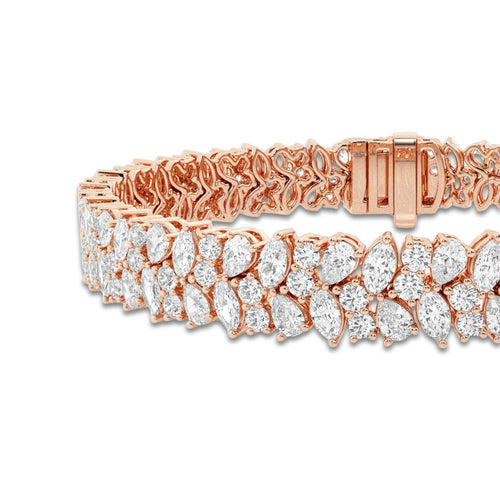 9 2/5 ctw Round, Pear, Marquise Lab Grown Diamond Alternating Bracelet - 6 Inches 18K Rose Gold, DE, VS1