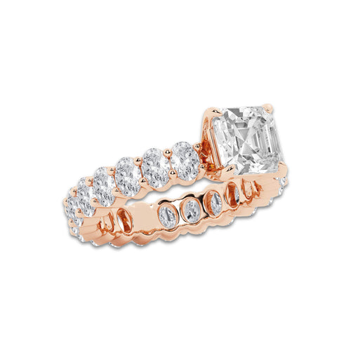 Elsie 4 1/3 ctw Asscher Lab Grown Diamond Eternity Engagement Ring 14K Rose Gold, D, VVS | IGI Certified, 2 ct Center