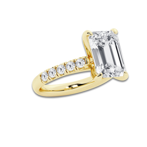 6.55 ctw Emerald Lab-Grown Diamond Pave Engagement Ring in 14K Yellow Gold for Women | D Color, VVS1 Clarity, IGI Certified 6.00 ct Center Diamond