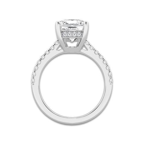 4.30 ctw Elongated Cushion Lab-Grown Diamond Hidden Halo Side Stone Engagement Ring in Platinum for Women | Colorless E, VS1 Clarity, IGI Certified 4.00 ct Center Diamond