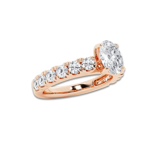 2.00 ctw Oval Lab-Grown Diamond Split-Prong Set Side Stone Engagement Ring in 14K Rose Gold for Women | Colorless D, VVS1 Clarity, IGI Certified 1.00 ct Center Diamond