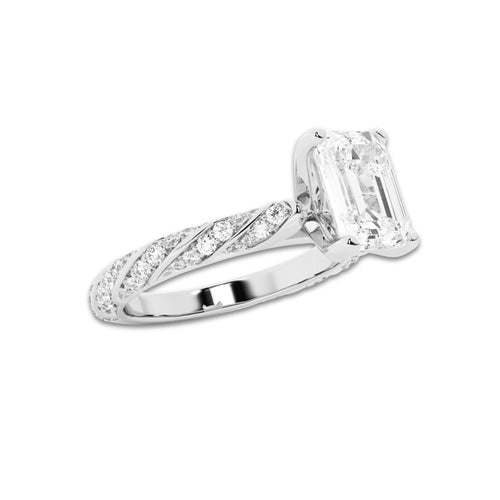 2.44 ctw Emerald Lab-Grown Diamond Twisted Band Engagement Ring in Platinum for Women | Colorless D, VVS1 Clarity, IGI Certified 2.00 ct Center Diamond