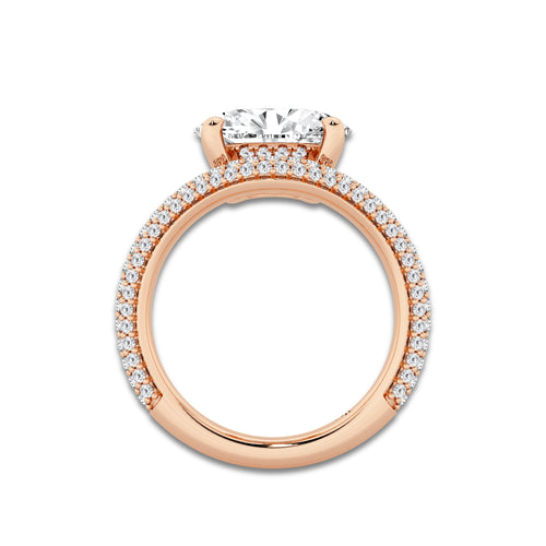 3 3/4 ctw Oval Lab Grown Diamond Curve Pave Ring 14K Rose Gold, E, VS1 | IGI Certified, 3 ct Center