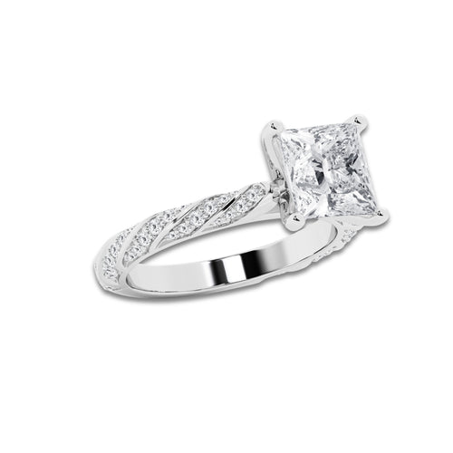 2.94 ctw Princess Lab-Grown Diamond Twisted Band Engagement Ring in Platinum for Women | Colorless E, VS1 Clarity, IGI Certified 2.50 ct Center Diamond