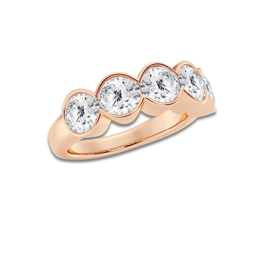 Colette 3 ctw Round Lab Grown Diamond Half Bezel Five Stone Anniversary Band 14K Rose Gold, DE, VS1