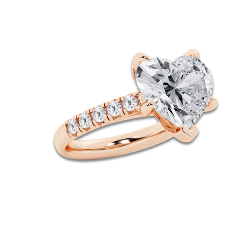 7.55 ctw Heart Lab-Grown Diamond Pave Engagement Ring in 14K Rose Gold for Women | D Color, VVS1 Clarity, IGI Certified 7.00 ct Center Diamond