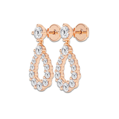 3 1/2 ctw Round Lab Grown Diamond Graduated Shared Prong Drop Earrings 14K Rose Gold, DE, VS1