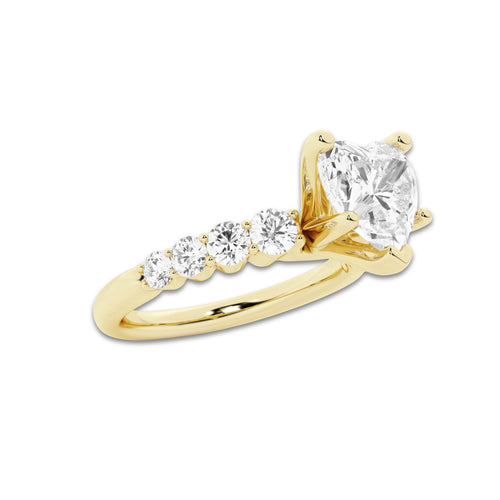 2.04 ctw Heart Lab-Grown Diamond Side Stone Engagement Ring in 14K Yellow Gold for Women | Colorless D, VVS1 Clarity, IGI Certified 1.50 Ct Center Diamond