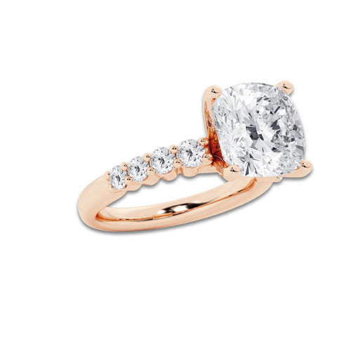 8.66 ctw Cushion Lab-Grown Diamond Side Stone Engagement Ring in 14K Rose Gold for Women | Colorless D, VVS1 Clarity, IGI Certified 8.00 Ct Center Diamond
