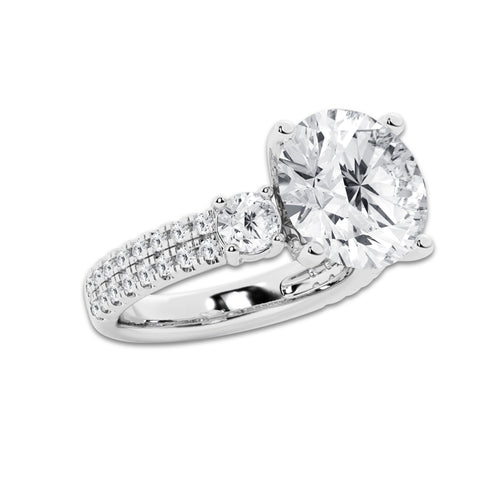 7.96 ctw Round Lab-Grown Diamond Three Stone Double Row Engagement Ring in 14K White Gold for Women | E Color, VS1 Clarity, IGI Certified 7.00 ct Center Diamond