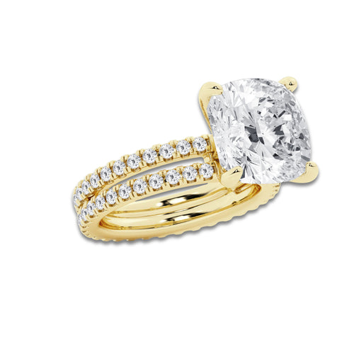 9.22 ctw Cushion Lab-Grown Diamond Double Row Diamond Engagement Ring in 14K Yellow Gold for Women | Colorless E, VS1 Clarity, IGI Certified 8.00 ct Center Diamond
