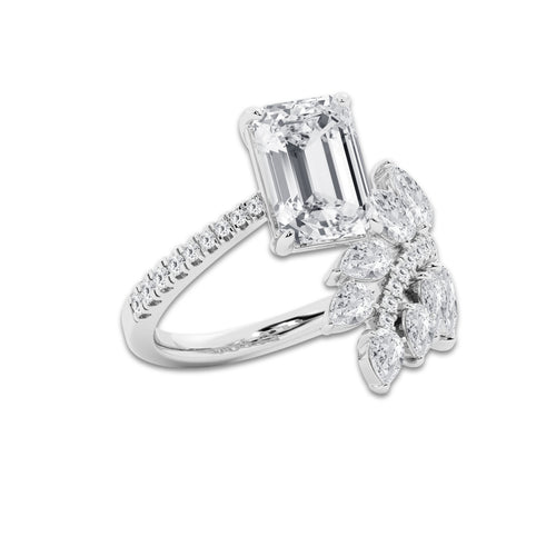 4 2/3 ctw Emerald Lab Grown Diamond Nature Inspired Side Stone Engagement Ring Platinum, D, VVS | 3 ct Center