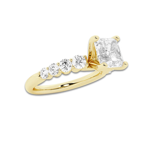 2.54 Ct Asscher Lab-Grown Diamond Half Eternity Engagement Ring in 14K Yellow Gold for Female, Colorless (E), VS1 Clarity | IGI Certified, 2.00 Ct Center Diamond