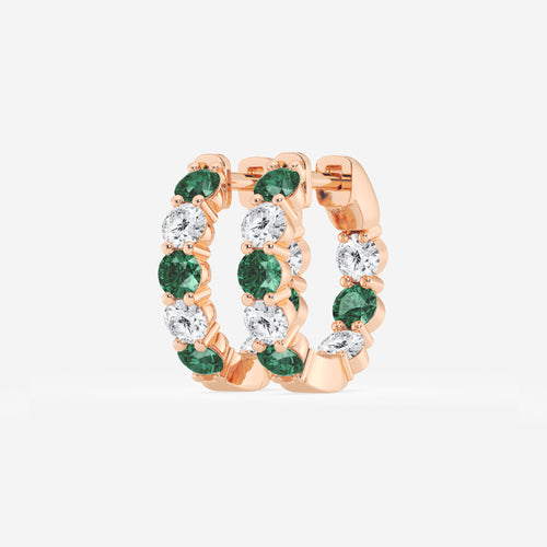3.1 mm Round Created Emerald and 1 ctw Round Lab Grown Diamond Inside Out Hoop Earrings 14K Rose Gold
