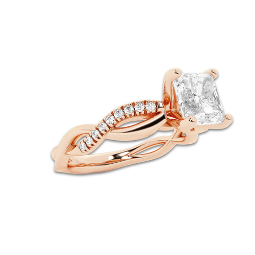 1 5/8 ctw Asscher Lab Grown Diamond Intertwined Engagement Ring 14K Rose Gold, E, VS1 | 1 1/2 ct Center