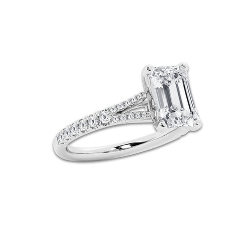8.66 ctw Emerald Lab-Grown Diamond Split Shank Side Stone Engagement Ring in Platinum for Women | Colorless D, VVS1 Clarity, IGI Certified 8.00 ct Center Diamond